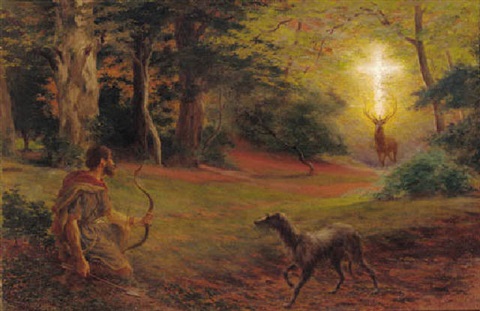 St. Hubert and the vision above the stag by Herbert Alfred Bone on artnet